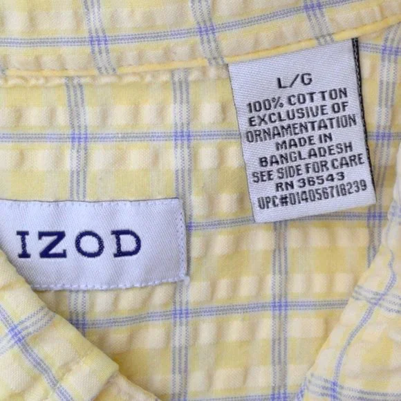 IZOD Men's Short Sleeve 100% Cotton Button Down Summer Shirt Plaid Size L - Picture 3 of 5